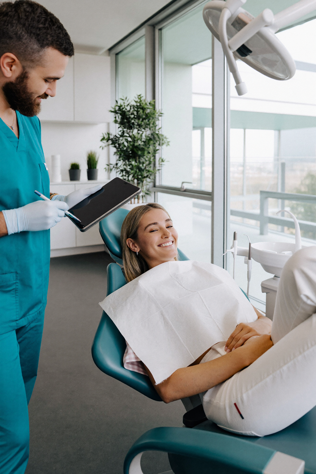 Dentist treating a patient in a modern teal treatment room at Smile4Life Nottingham